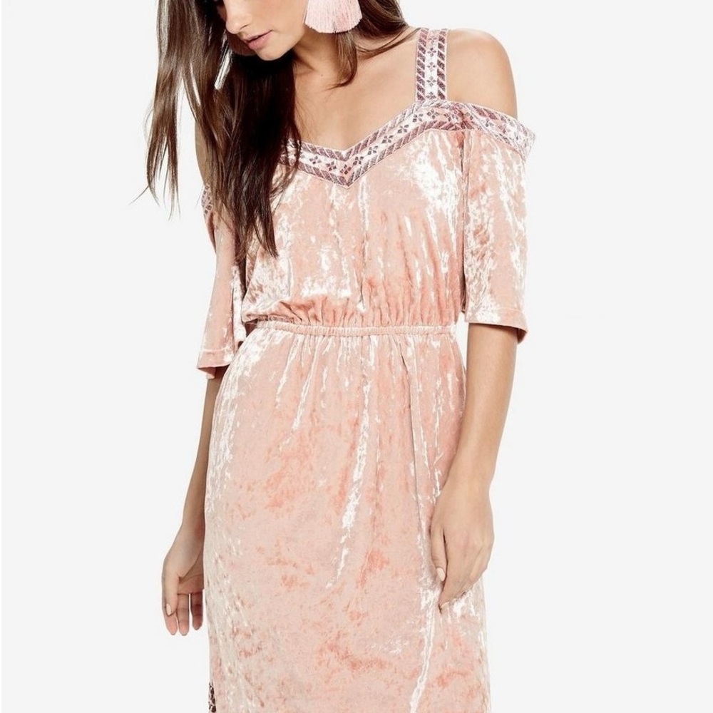 Lucky Brand Velvet dress in Dusty Pink with Plum Embroidery